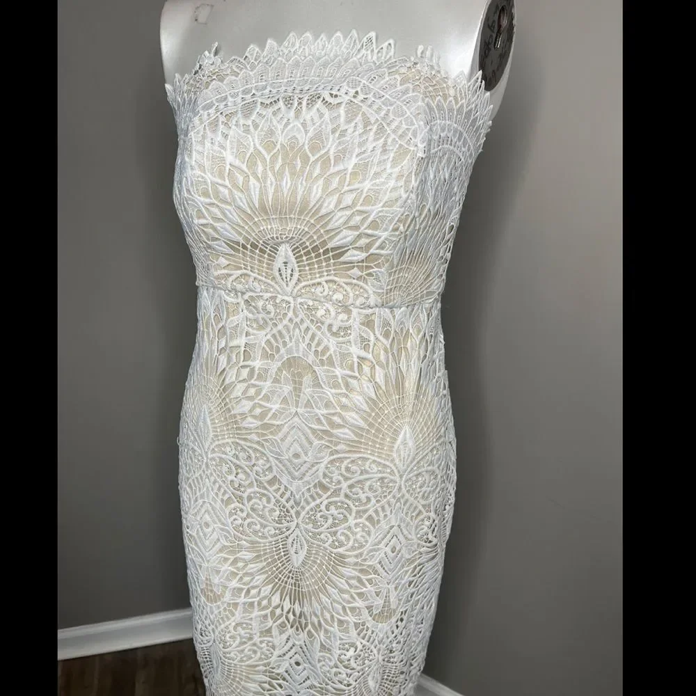 Badgley Mischka Lace Strapless Mermaid Dress - Picture 9 of 12